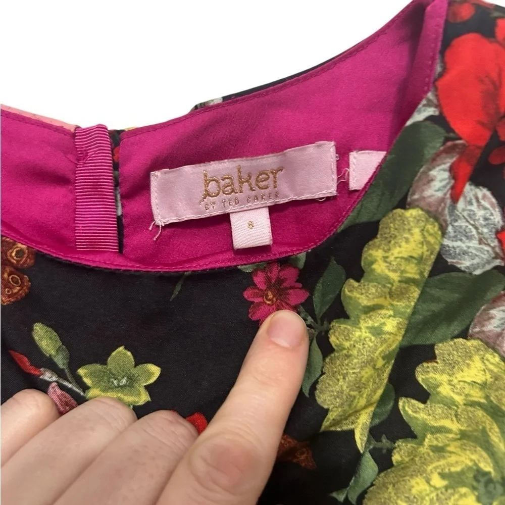 Baker By Ted Baker Dress Girls Sz 8 Black Multi Floral Party Flower Girl Church